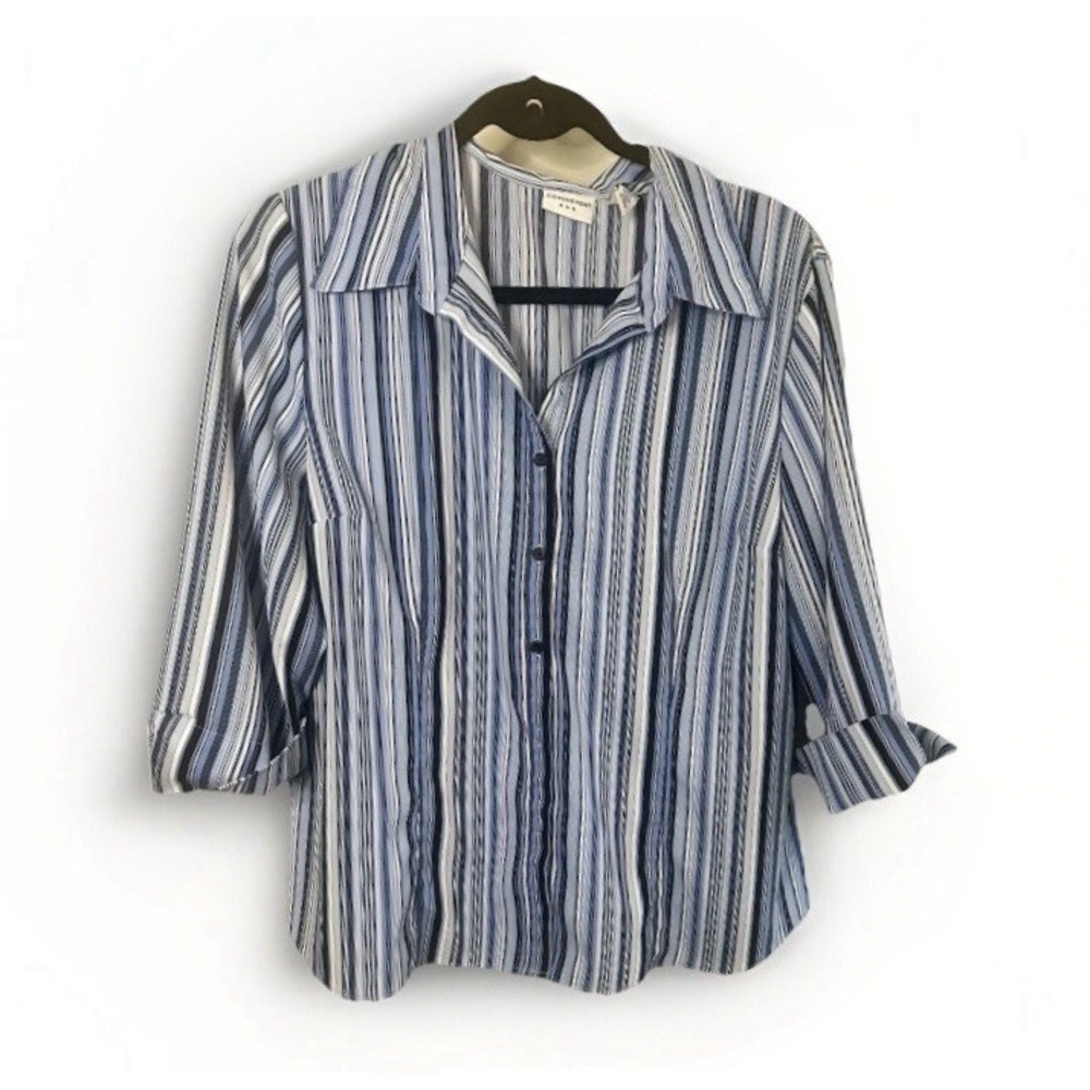 Covington Women's Size XL Button Up Blouse 3/4 Sleeve Blue Striped Collared